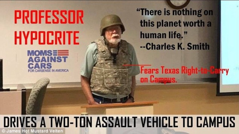 The professor came to the lecture in a helmet and bulletproof vest, because students were allowed to carry weapons The professor came to the lecture in a helmet and bulletproof vest, because students were allowed to carry weapons