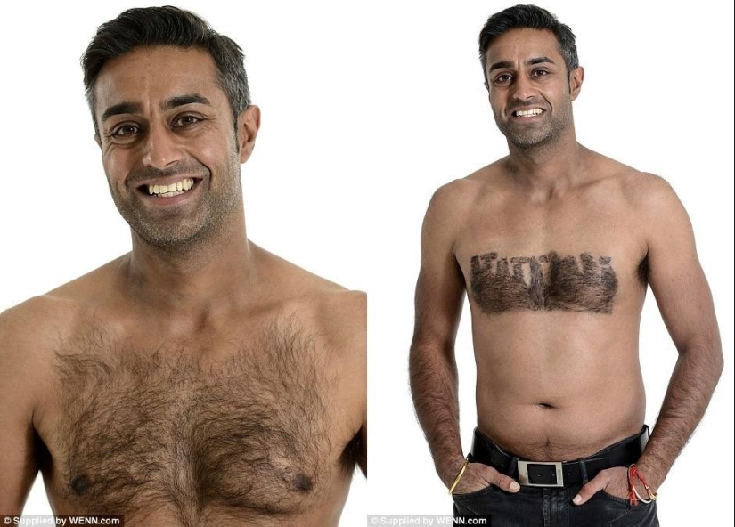 The stylist shaves the world's landmarks from the hair on the male chest