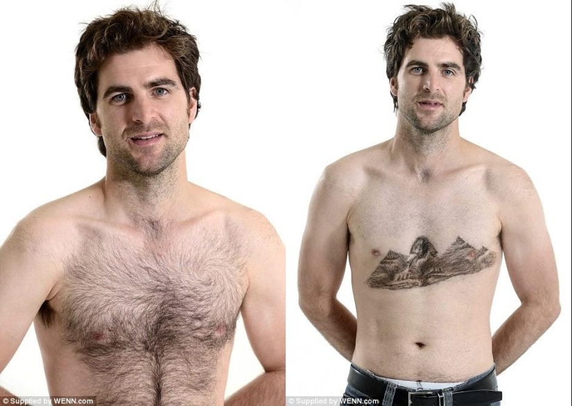 The stylist shaves the world's landmarks from the hair on the male chest