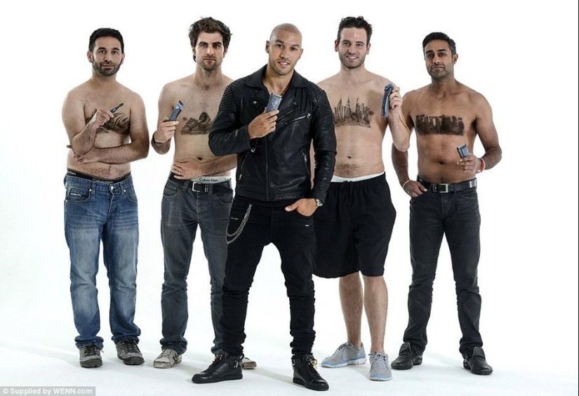 The stylist shaves the world's landmarks from the hair on the male chest