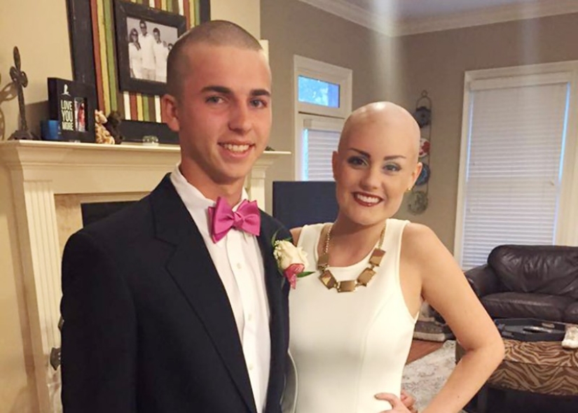 The teenager shaved his head in solidarity with his girlfriend with cancer