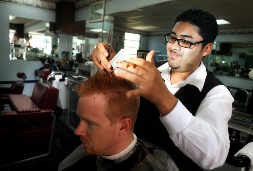 The work of a hairdresser and his working tools The work of a hairdresser and his working tools