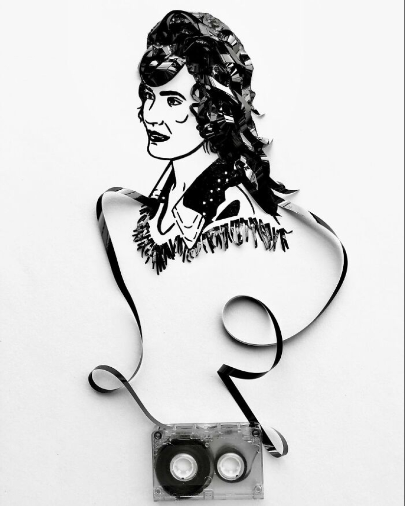 This Artist Uses Cassette Tapes To Create Unique Portraits Featuring Her Favorite Musicians