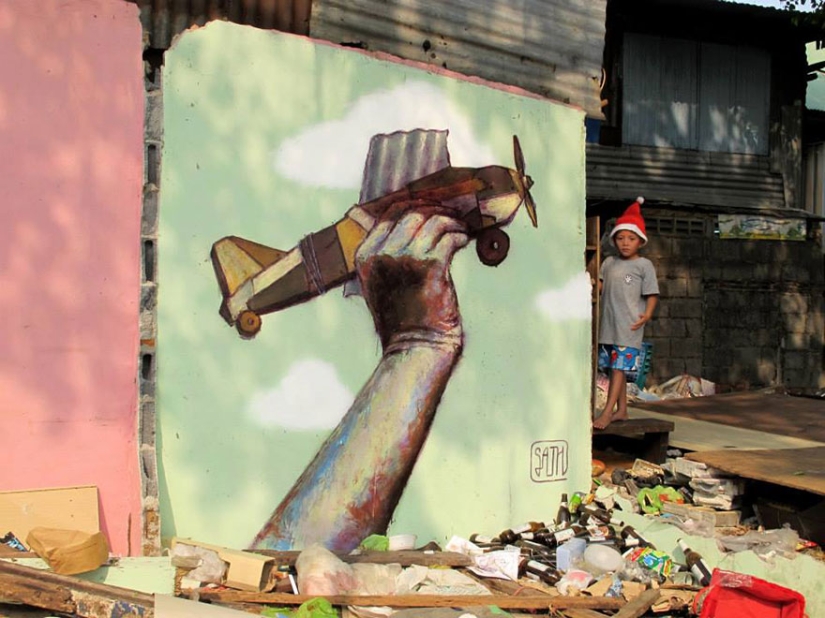 This street art flirts with the environment