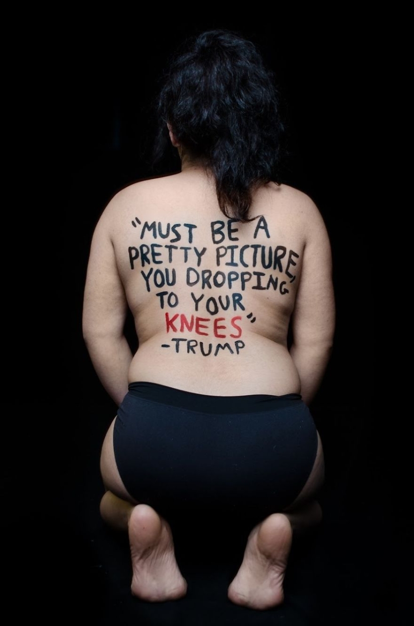 Trump Me: Una estudiante de 18 años puso citas ofensivas de Trump en su cuerpo para un atrevido proyecto fotográfico