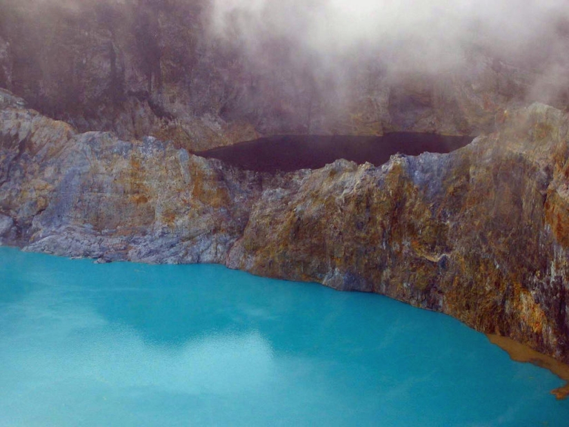 Unique tricolor lakes in the crater of the Kelimutu volcano