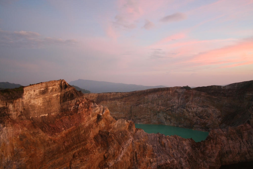Unique tricolor lakes in the crater of the Kelimutu volcano