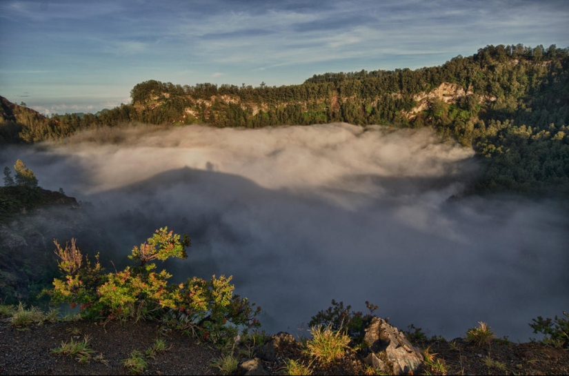 Unique tricolor lakes in the crater of the Kelimutu volcano
