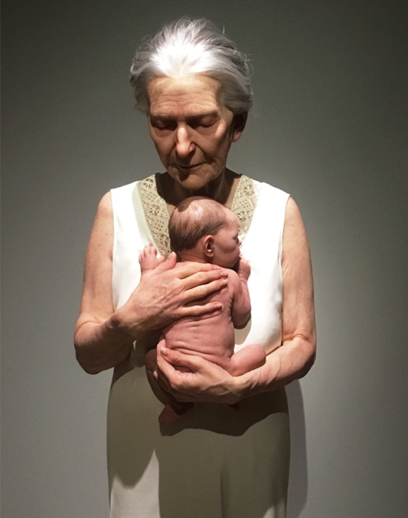 Unrealistically real sculptures that cannot be distinguished from a living person