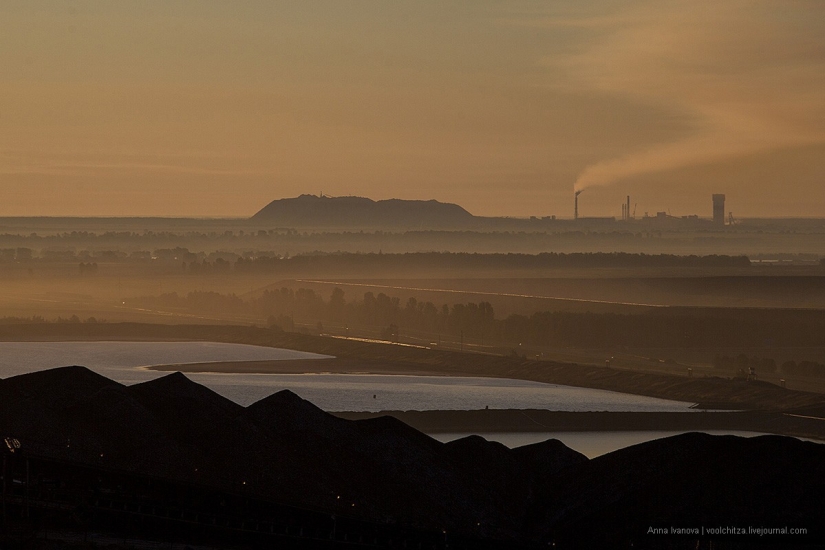 Waste heaps. Soligorsk mountains. Space landscapes of Belarus