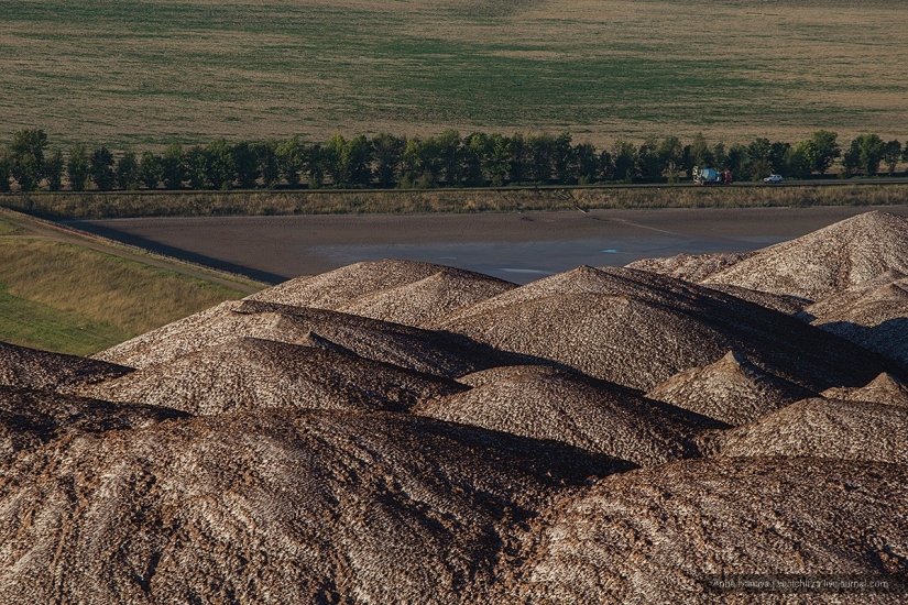 Waste heaps. Soligorsk mountains. Space landscapes of Belarus