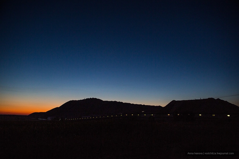 Waste heaps. Soligorsk mountains. Space landscapes of Belarus