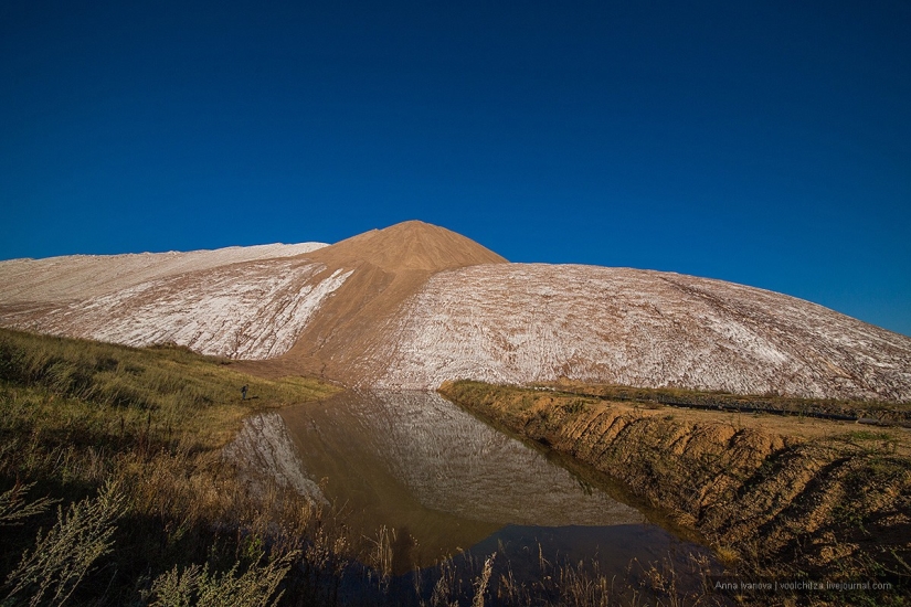 Waste heaps. Soligorsk mountains. Space landscapes of Belarus