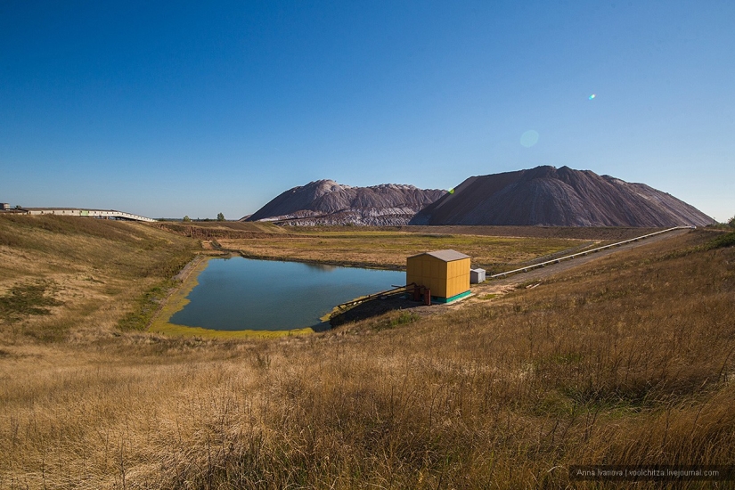 Waste heaps. Soligorsk mountains. Space landscapes of Belarus