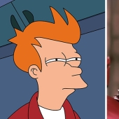 11 fotografías una al lado de la otra que muestran a los personajes de Futurama y sus versiones de películas de ciencia ficción de los 80