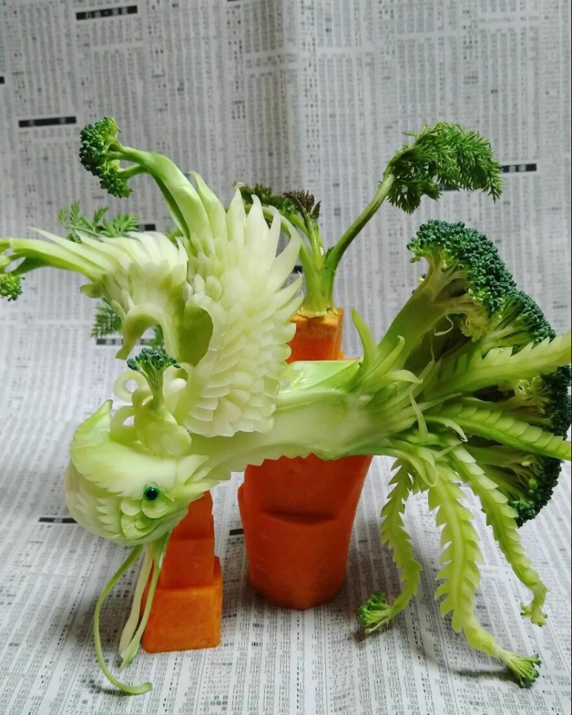 13 obras de arte delicadas e intrincadas talladas en verduras y frutas por Gaku 13 obras de arte delicadas e intrincadas talladas en verduras y frutas por Gaku