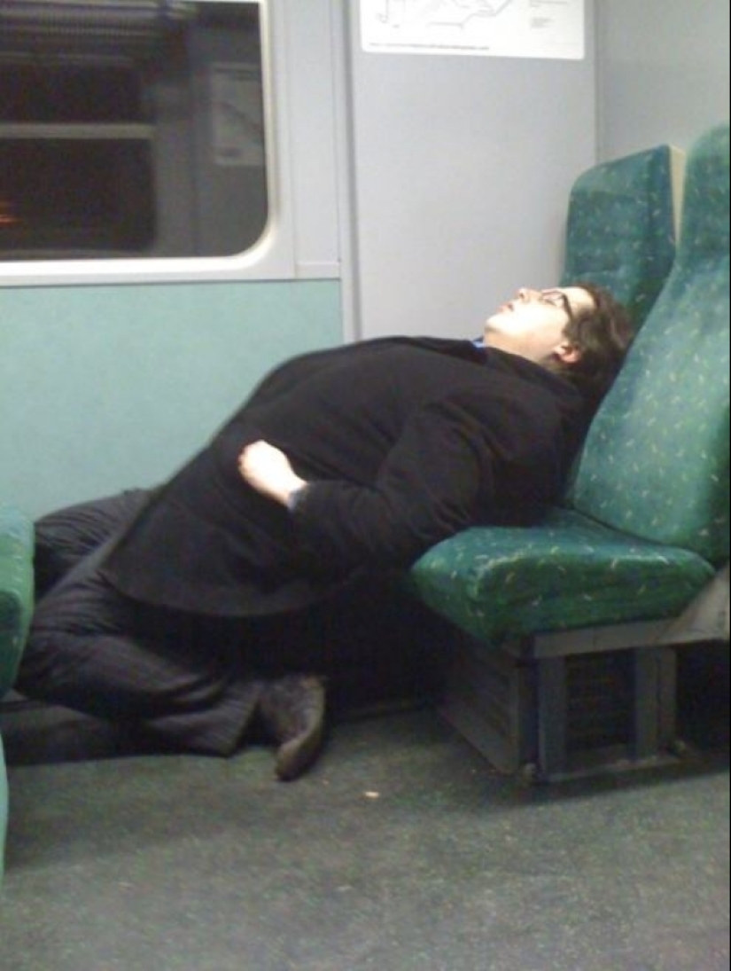 22 photos of people asleep in the most unexpected places