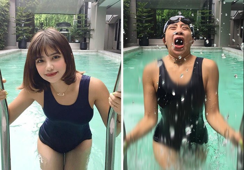 30 best collages "Instagram and reality" from a girl from Thailand 30 best collages "Instagram and reality" from a girl from Thailand