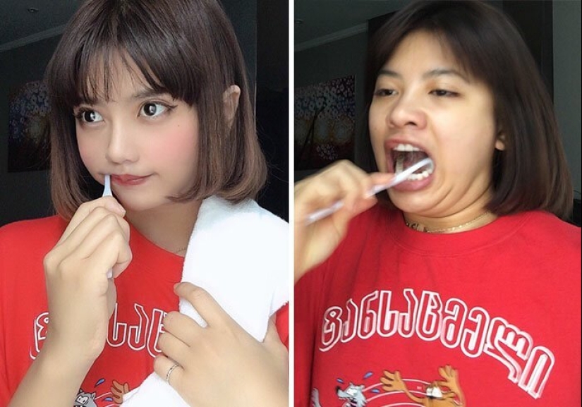 30 best collages "Instagram and reality" from a girl from Thailand 30 best collages "Instagram and reality" from a girl from Thailand