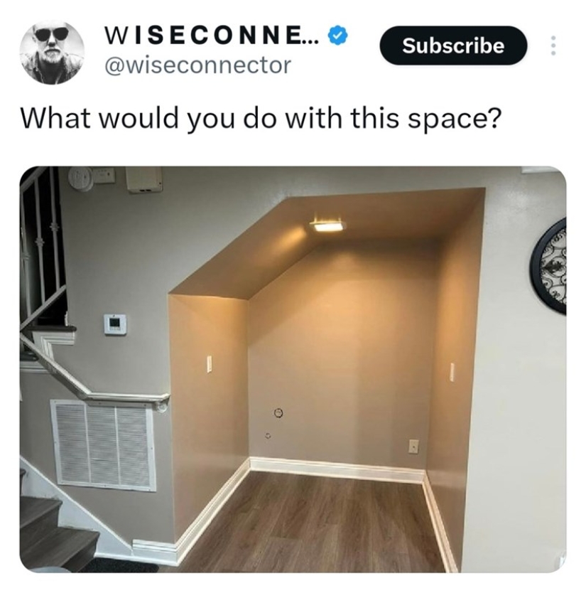 Account On Twitter Asked What To Do With A Space Under The Stairs, And The Internet Delivered