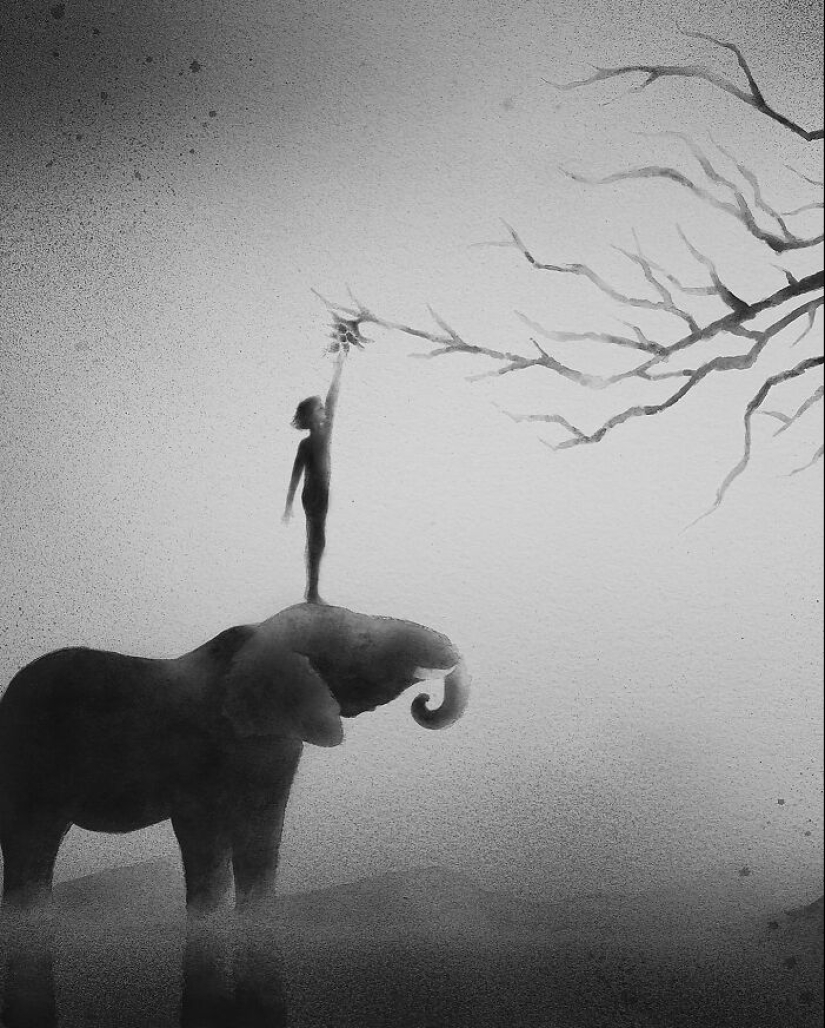 Artist Creates Black-And-White Paintings Reflecting The Bond Between Humans, Nature, And Animals