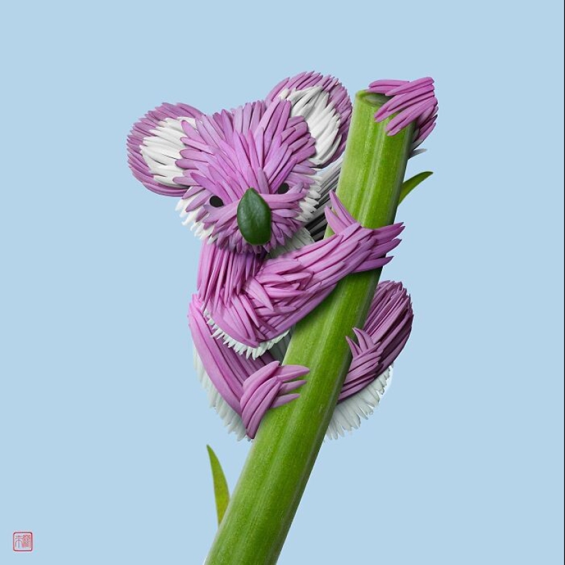 Artista crea esculturas de animales a partir de arreglos florales