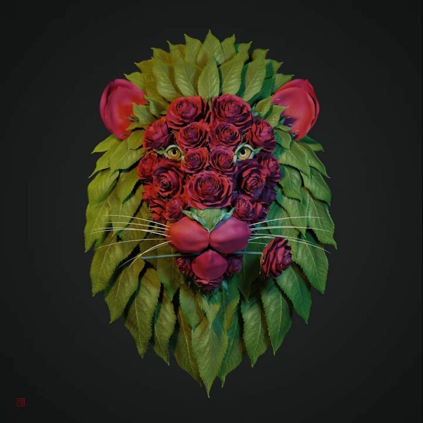 Artista crea esculturas de animales a partir de arreglos florales