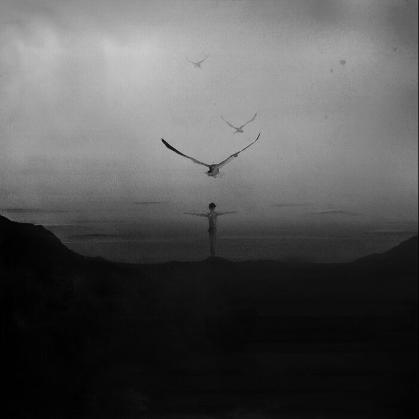 Artista crea pinturas en blanco y negro que reflejan el vínculo entre los humanos, la naturaleza y los animales