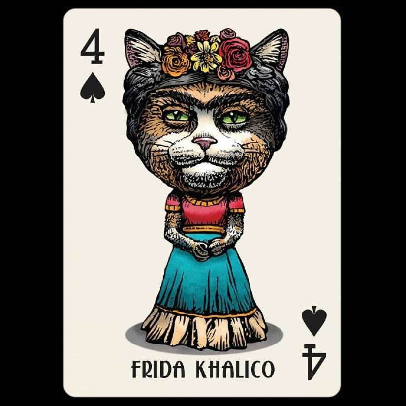 Artista ilustra barajas de cartas inspiradas en personajes famosos o que se hacen pasar por perros o gatos