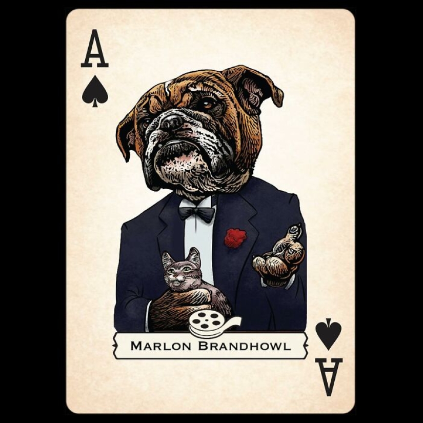 Artista ilustra barajas de cartas inspiradas en personajes famosos o que se hacen pasar por perros o gatos