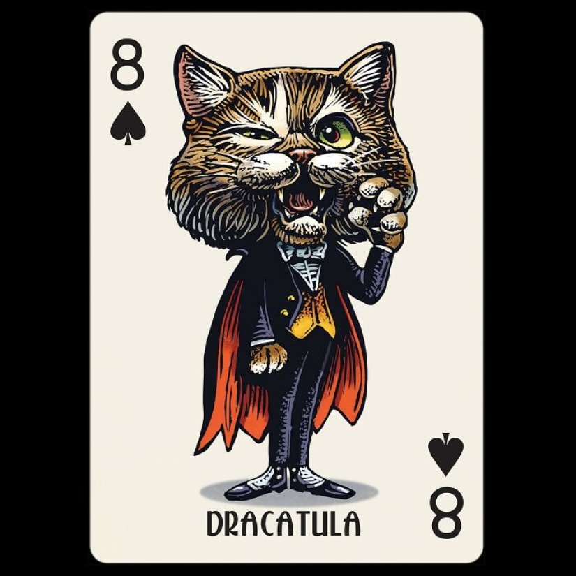 Artista ilustra barajas de cartas inspiradas en personajes famosos o que se hacen pasar por perros o gatos