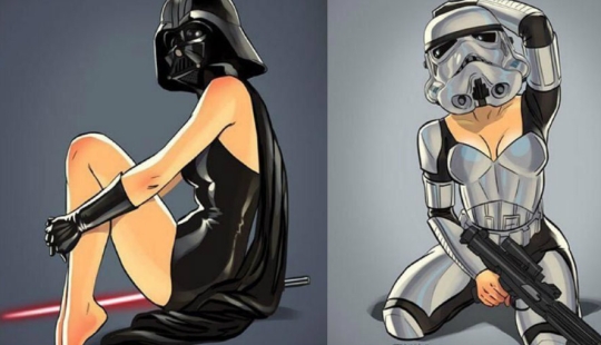 Artista ruso cambió el género de los protagonistas de "Star wars" y dibujó en el estilo de las pin-up