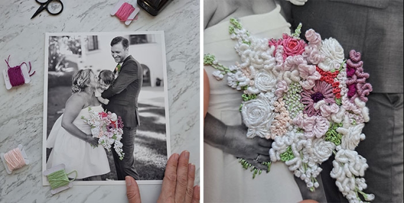 Artista transforma fotografías en vibrantes obras de arte bordándolas