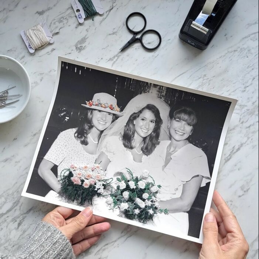 Artista transforma fotografías en vibrantes obras de arte bordándolas