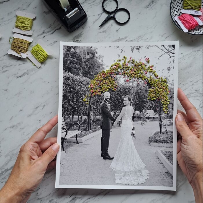 Artista transforma fotografías en vibrantes obras de arte bordándolas