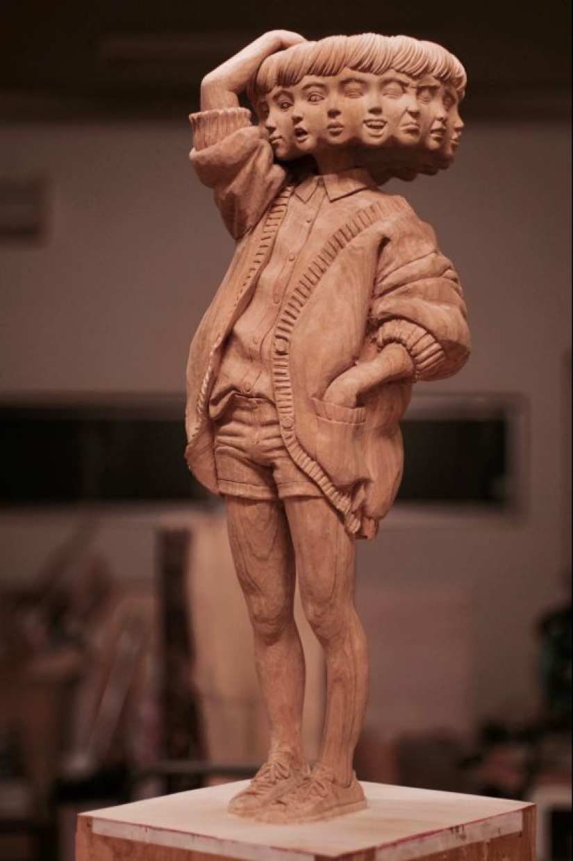 Cambiante estado de ánimo esculturas de madera Yoshitoshi Kanemaki