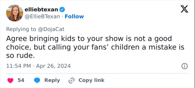 “Deja tu error en casa”: Doja Cat critica a los padres por llevar niños a sus conciertos