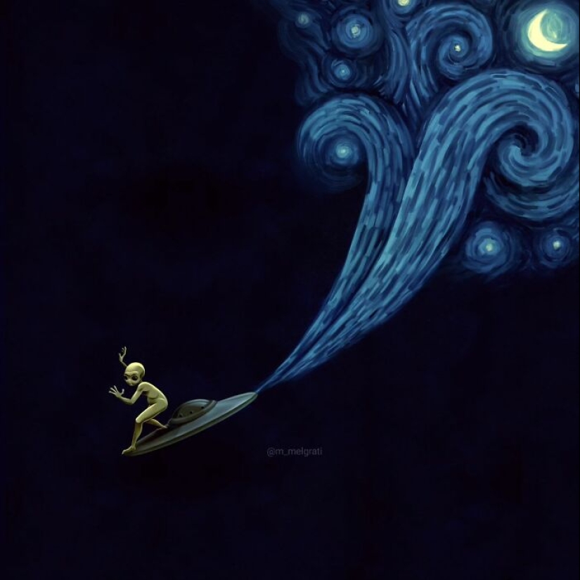 El artista crea ilustraciones sugerentes sobre realidades modernas.