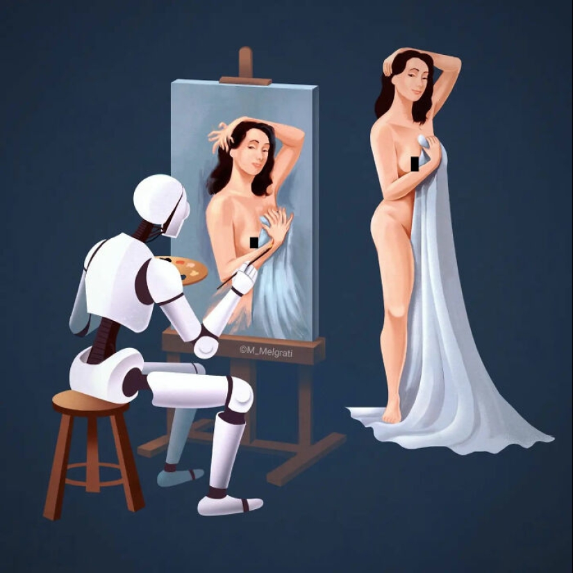 El artista crea ilustraciones sugerentes sobre realidades modernas.