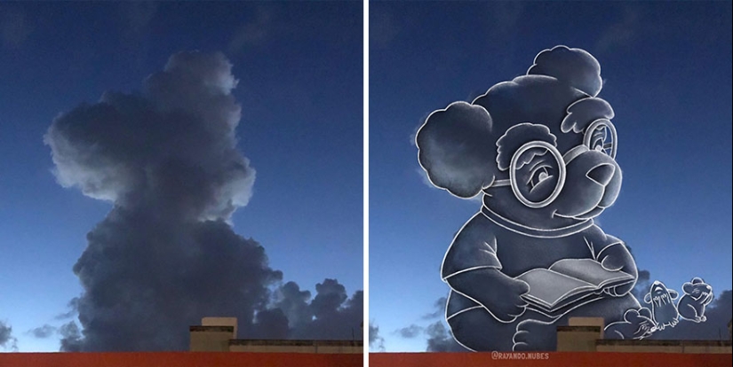 Este artista crea divertidas ilustraciones a partir de formas de nubes Este artista crea divertidas ilustraciones a partir de formas de nubes