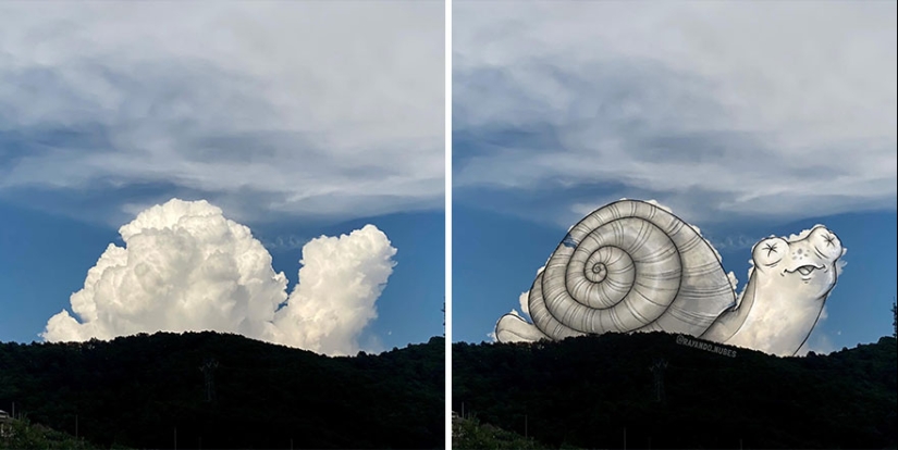 Este artista crea divertidas ilustraciones a partir de formas de nubes Este artista crea divertidas ilustraciones a partir de formas de nubes