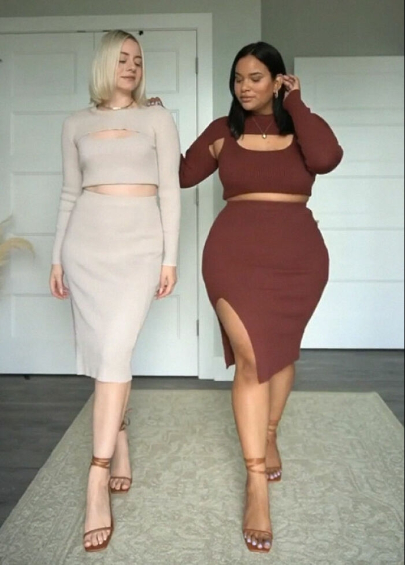 “Estilo, no talla”: dos amigas usan el mismo atuendo para demostrar que no existe un tipo de cuerpo ideal (13 las mejores fotos de todos los tiempos)
