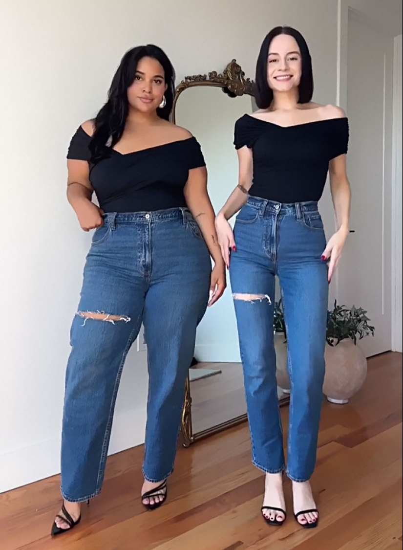 “Estilo, no talla”: dos amigas usan el mismo atuendo para demostrar que no existe un tipo de cuerpo ideal (13 las mejores fotos de todos los tiempos)
