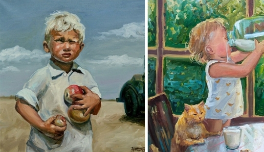 Felicidad humana simple en las pinturas de Nastasia Chudakova