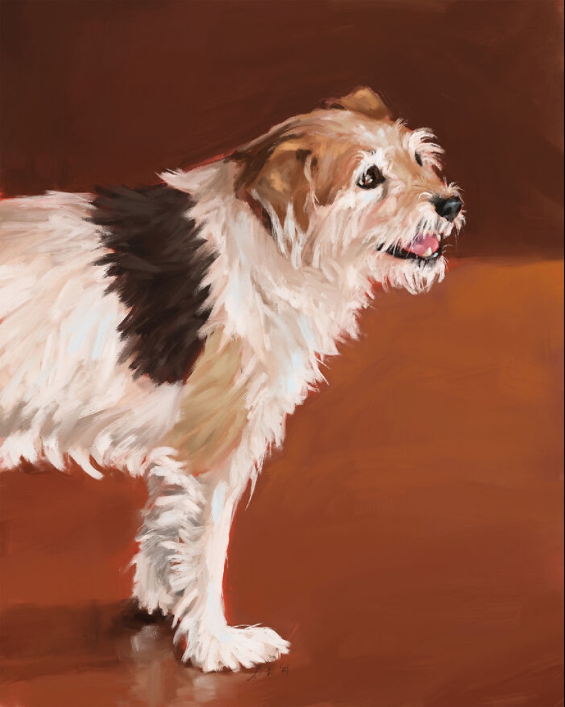 Hago pinturas digitales de perros, gatos y otros animales.