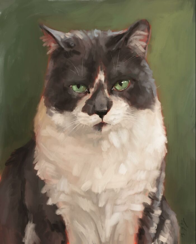 Hago pinturas digitales de perros, gatos y otros animales.