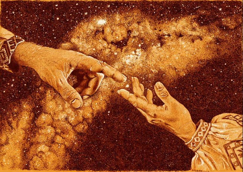 Hice dibujos con puntos blancos y negros sobre papel naranja Hice dibujos con puntos blancos y negros sobre papel naranja