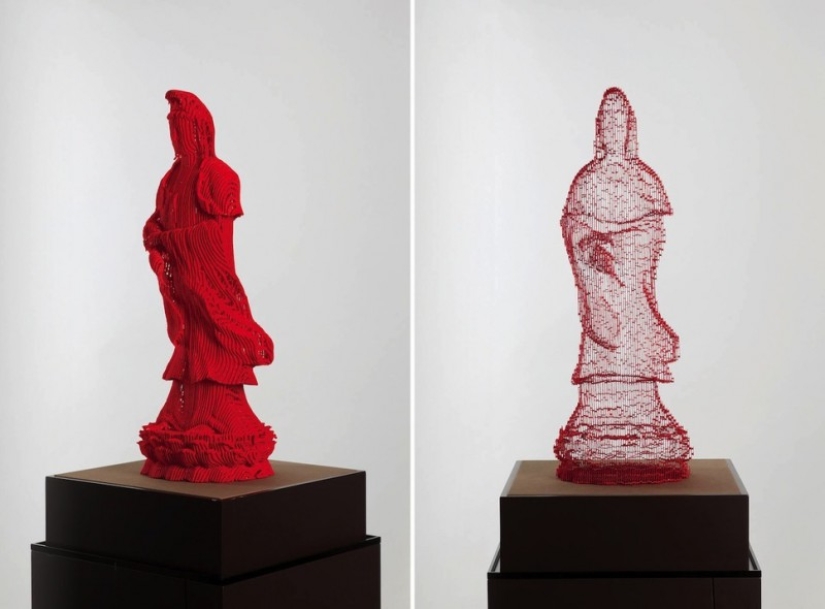 Multilayered paper sculptures that are at a certain angle become nearly invisible