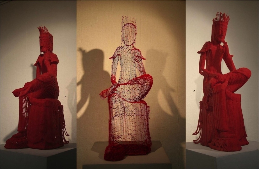 Multilayered paper sculptures that are at a certain angle become nearly invisible