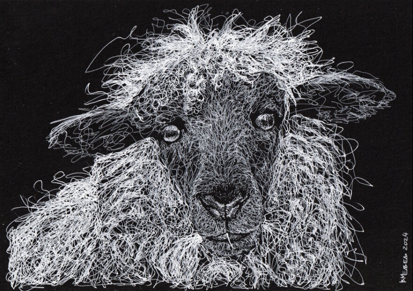 My Daughter Got Me A Black Sketchbook Years Ago, Here Are 23 New White Pen Drawings That I Made